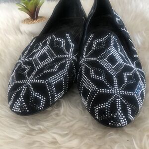 GianniBini BLING Flats Slip Ons Stunning Mini Rhinestones MEMORY FOAM Soles EUC
